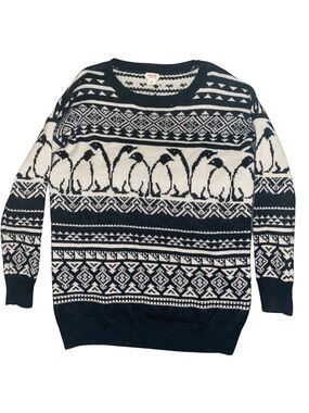 Mossimo Supply Co Womens M Penguin Fair Isle Sweater Black White Nordic Winter